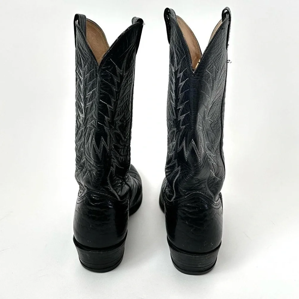 VINTAGE 1990S WESTERN BLACK LEATHER COWBOY BOOTS By Nocona Size- Men's 10D - Picture 6 of 10